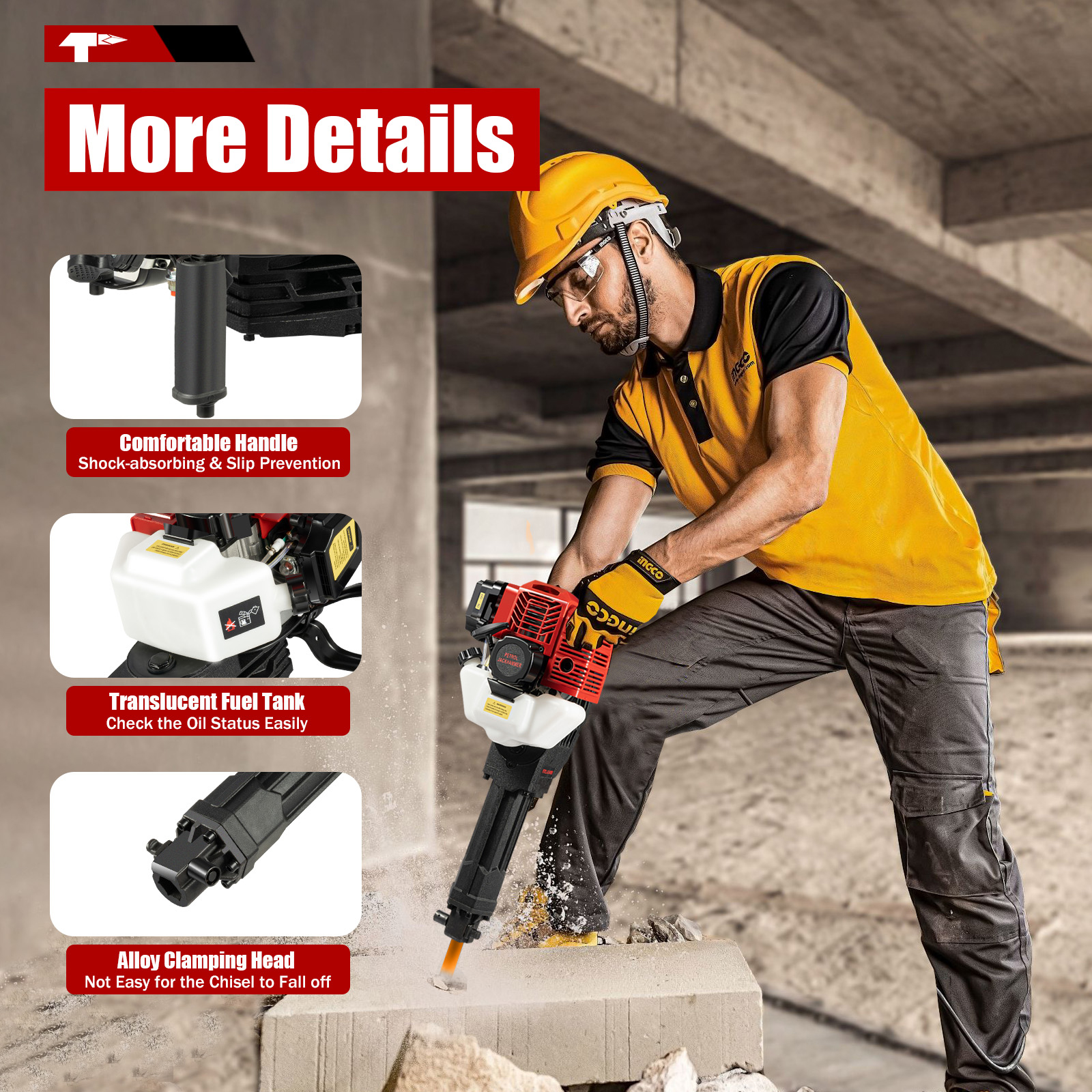 52CC 2-Stroke 1900W Gasoline D - Concrete Breaker Demolition 评论和价格